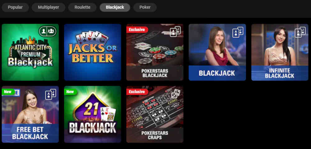 Blackjack games at PokerStars Casino